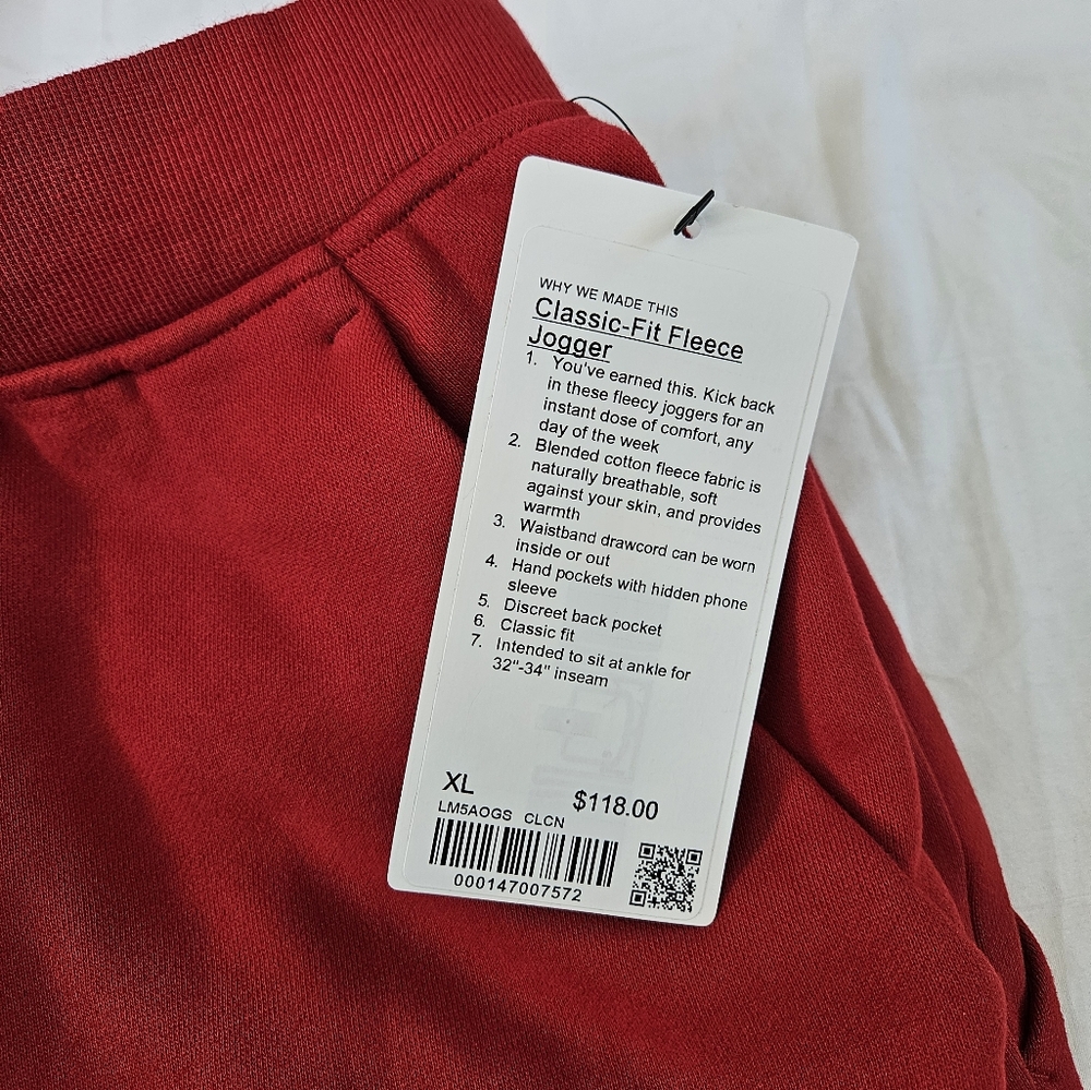 Lululemon Classic Fit Fleece Jogger CLCN College Crimson Pants Men's Size XLarge - Picture 7 of 9
